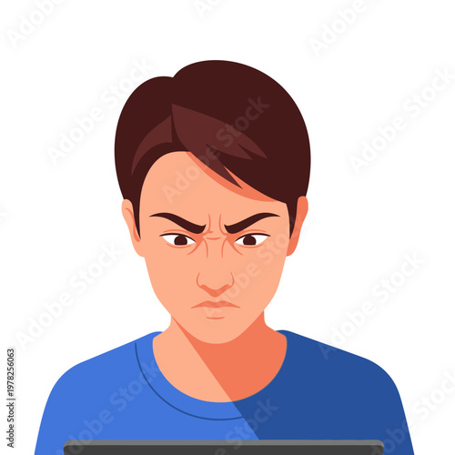 Angry Young Man Frowning with Frustrated Expression, Stress and Annoyance Concept