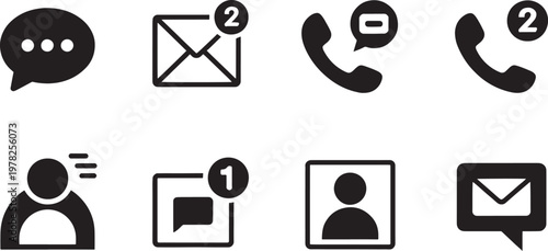 Notification icons depicting speech bubbles, new mail envelopes, telephone receivers, and user avatars with alert counters signify active digital engagement and pending messages in a modern mobile.