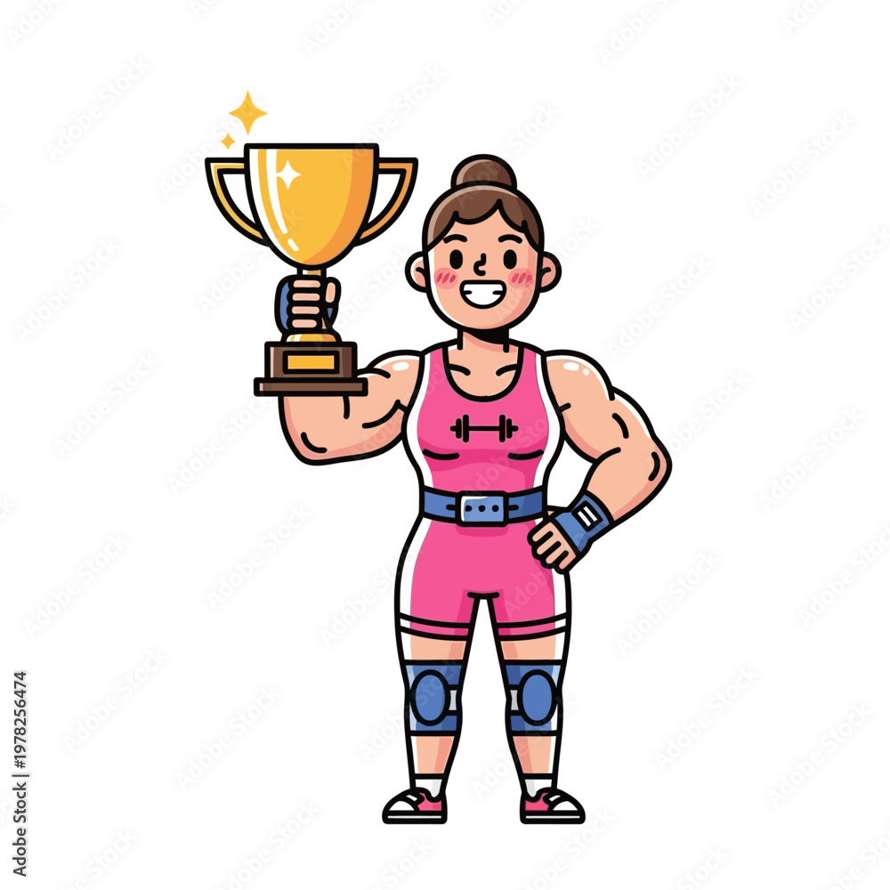 Fototapeta premium Strong Woman Athlete Holding Golden Trophy Celebrating Victory and Achievement in Sports Competition