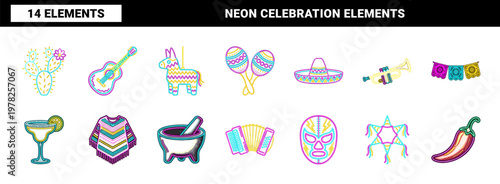Neon Mexican Fiesta Celebration Asset Sheet