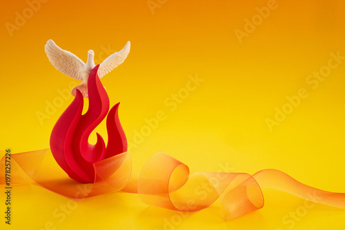 Pentecost holy spirit dove flame on yellow background