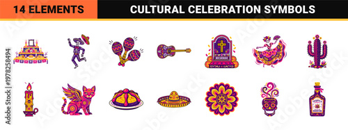 Mexican Day of the Dead Folk Art Elements