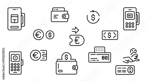 Financial Payment & Money Line Icon Pack Banking, Exchange, and Cashback Symbols