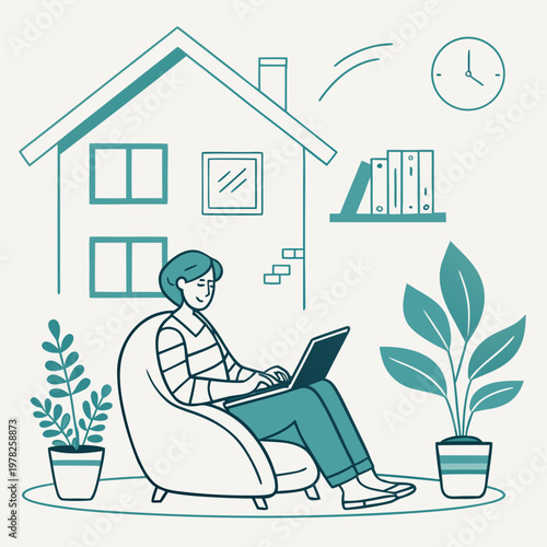 Freelancer Working from Home Illustration