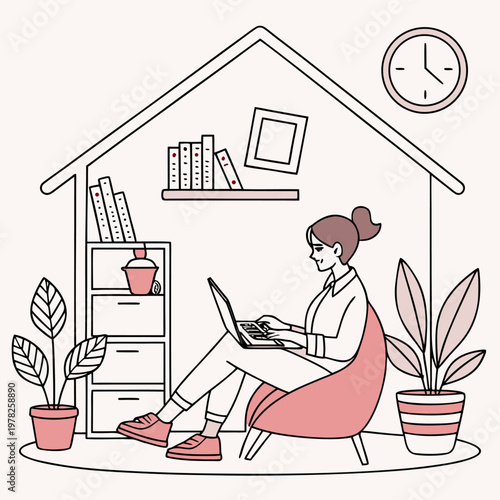 Freelancer Working from Home Illustration