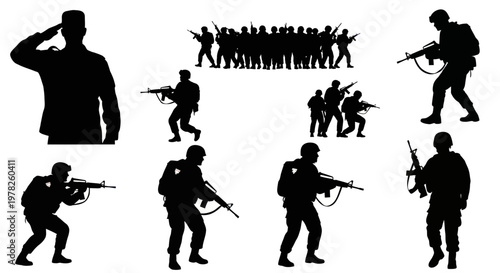 Silhouette Soldiers Collection: Military Action Poses, Saluting, Marching, Aiming