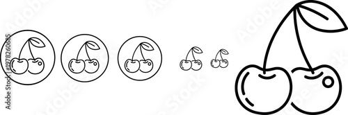 Cherry Collection with Circular and Linear Designs Featuring Fresh Cherries for Fruit, Organic, and Food Illustrations