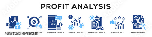 Glyphcolor - Profit Analysis web banner icon vector illustration concept