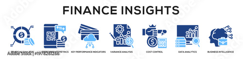 Glyphcolor - Finance Insights web banner icon vector illustration concept