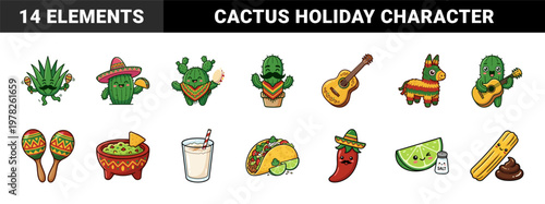 Mexican Cactus Celebration Mascot Sheet