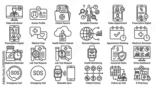 Healthcare medical icons set outline vector icons for web design.