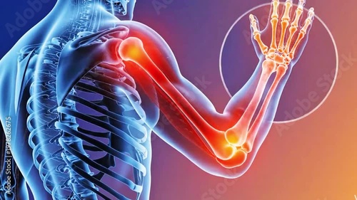 Wallpaper Mural A medical video illustration of a human skeleton with a glowing shoulder joint Torontodigital.ca