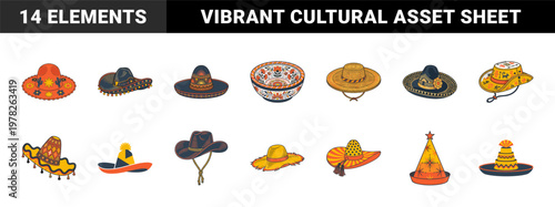 Mexican Sombrero Traditional Graphic Set