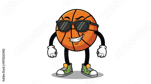 Cool Basketball Mascot Character Wearing Sunglasses and Stylish Sneakers Isolated on White Background Vector Illustration
