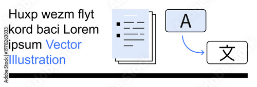 Language services, translation tools, multilingual communication, digital literacy, text interpretation, global outreach. A stack of documents and language symbols. Language services and translation