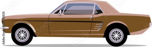 Classic vintage muscle car illustration isolated on white background, side view. Retro brown coupe car from the 1960s, vector flat design. Antique sports car
