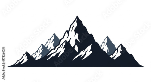 Majestic Mountain Range Silhouette with Jagged Peaks and Snowy Highlights.