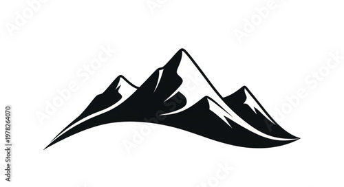 Monochromatic Mountain Range Silhouette with Jagged Peaks and Snowy Accents.