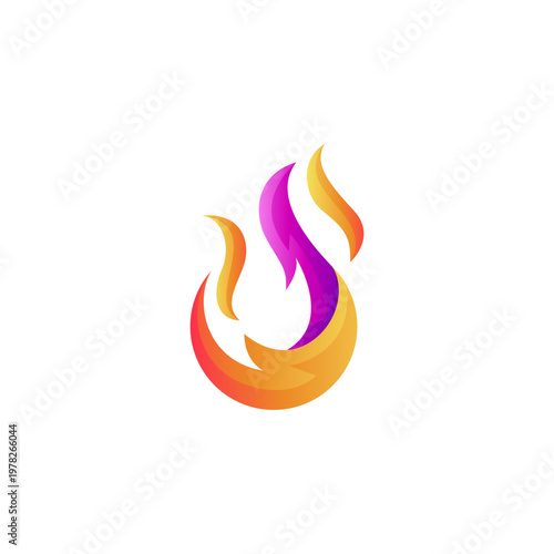 Fire flame icon logo with 3d gradient color design style