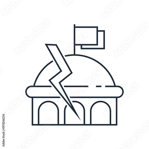 A split administration building. Government crisis.Vector linear icon illustration isolated on white background.