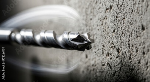 Drill Bit Piercing Concrete Surface.