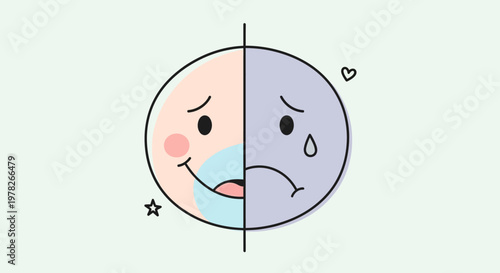 Illustrative representation of emotional balance, depicting joy and sorrow in a single expression