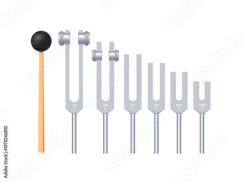 Realistic vector illustration of tuning fork set for neurological examination and hearing test
