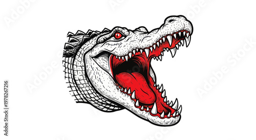 Aggressive Alligator Head Roaring with Sharp Teeth and Red Eyes