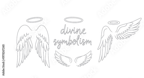 Schilderij op canvas Angel Wings and Halos Outline Set - Divine Symbolism