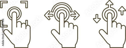 Gesture icons set showing touch screen interactions for mobile device user interface design as a flat vector graphic illustration