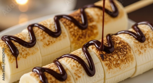 Grilled Banana Dessert with Chocolate Drizzle.