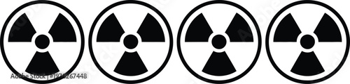 Radiation warning signs set, diverse black and white and colored hazard icons illustrating nuclear safety, radioactive materials, and alert symbols for warning graphics.