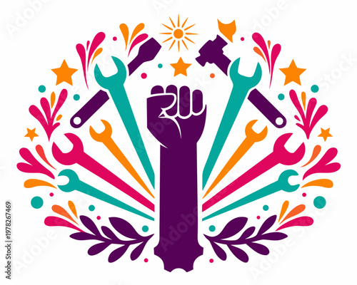 happy labour day vector illustration isolated on white background