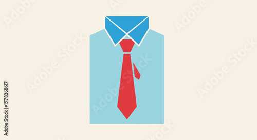 Business Man's Formal Blue Shirt with Red Necktie Vector Illustration