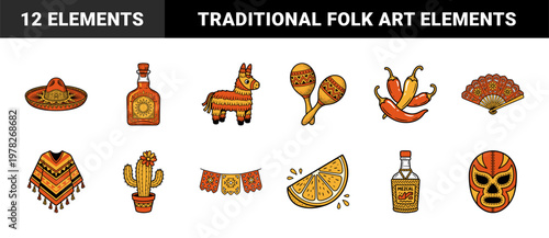 Mexican Fiesta Folk Art Element Sheet