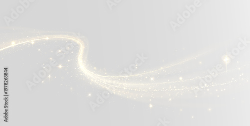 Obraz na plátne Golden glowing magic sparkle trail light swirl particle effect transparent backg