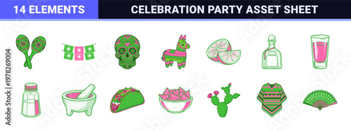 Mexican Fiesta Celebration Vector Graphic Set