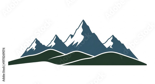 Majestic Mountain Range with Snow-Capped Peaks and Rolling Green Hills.