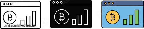 Bitcoin dashboard vector illustration showing financial growth charts and currency symbols for modern digital banking or investment web design