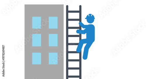 Man climbing a ladder outside.