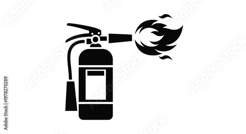 Fire extinguisher spraying onto flames a safety and emergency icon