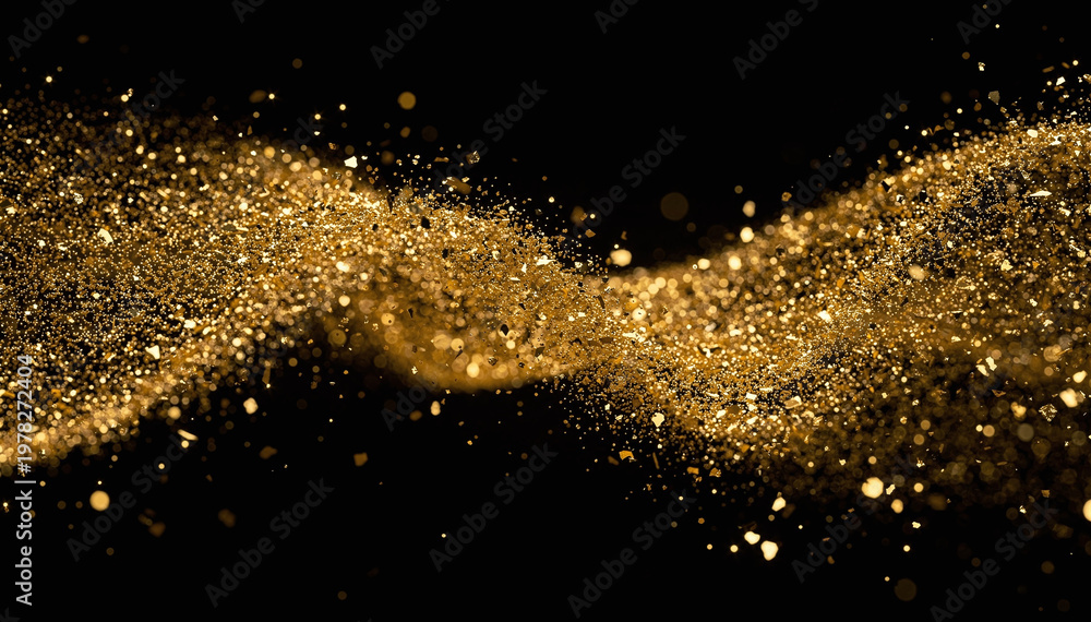 Fototapeta premium Abstract Gold Glittery Wave on Black Background for Festive Celebration