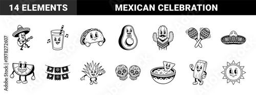 Retro Mexican Festival Cartoon Graphics