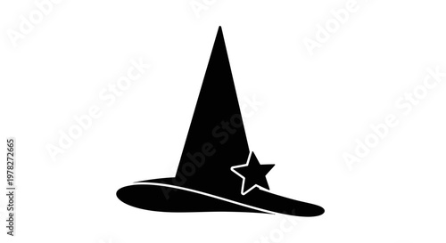 A stark black witch s hat with a star a bold silhouette