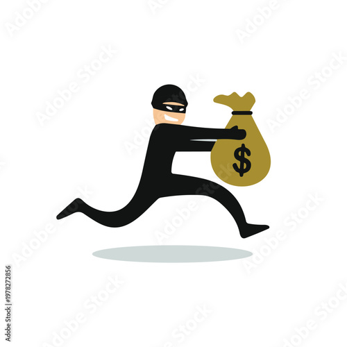 Pixel Art Thief Running With Money Bag vector illustration