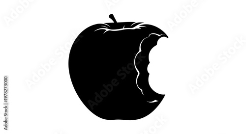 A bitten apple with a missing section stark black silhouette