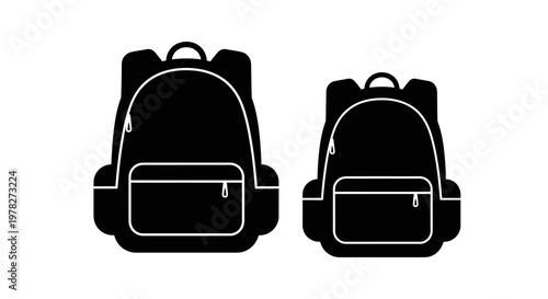 Two backpacks displayed in a stark black silhouette