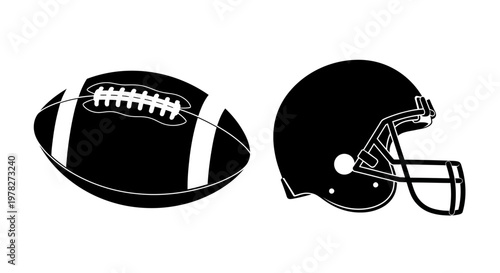 American football and helmet graphic in striking black silhouette