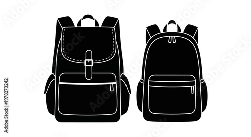 Two black backpacks displayed against a white background a striking silhouette