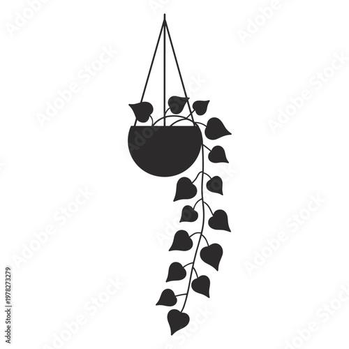 Silhouette of a hanging potted plant black